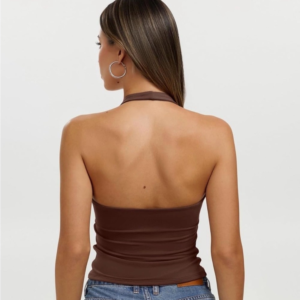 Womens Halter Tank Tops Double Lined Basic Cami Shirts - Picture 2 of 6